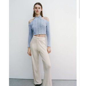 ZARA BLUE CUT OUT CABLE-KNIT TOP SWEATER SMALL